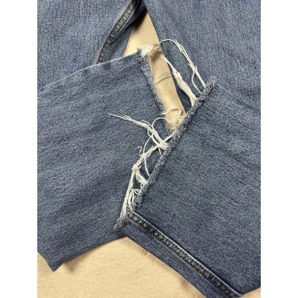 Levis 505 Mens Jeans 36x29 Regular Fit Straight Leg Blue Denim Raw Hem